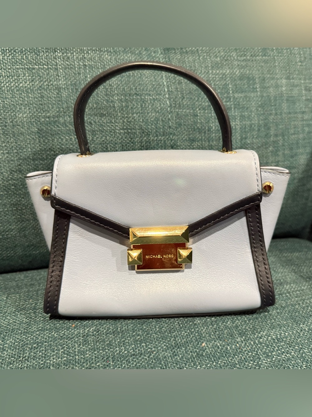Michael Kors Blue Leather Top-Handle Satchel with Gold Hardware